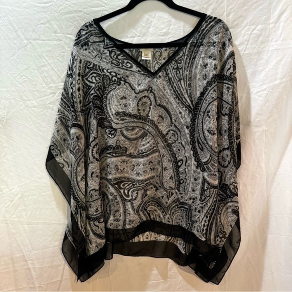 Talbots Paisley Black/White Silk Sheer Poncho Size L/XL